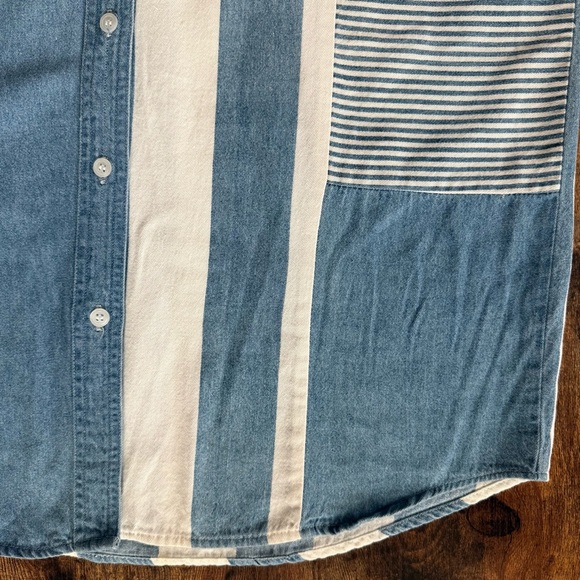 Vintage 80s Striped Denim Sleeveless Button Down Andrews Blues ~ Size M - Picture 7 of 8